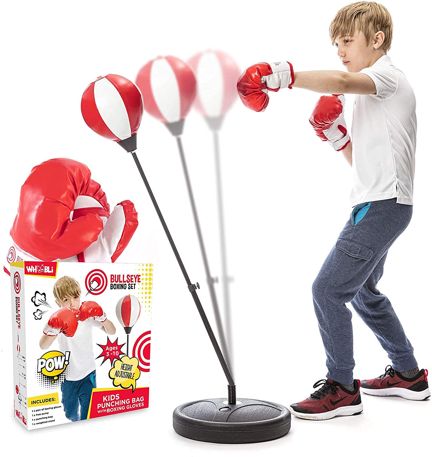 Whoobli Punching Bag for Kids Incl Boxing gloves  3-10 Years Old Adjustable Kids Punching Bag with Stand  Boxing Bag Set Toy for