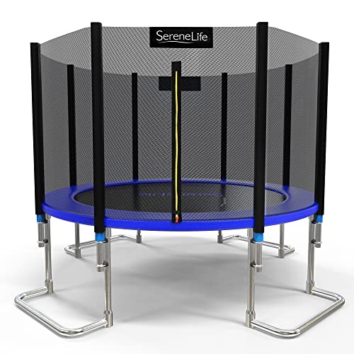SereneLife Outdoor Trampoline with Enclosure 8FT - Full Size Backyard Trampoline with Safety Net - Enclosed Trampoline for Kids, Teen, Adul