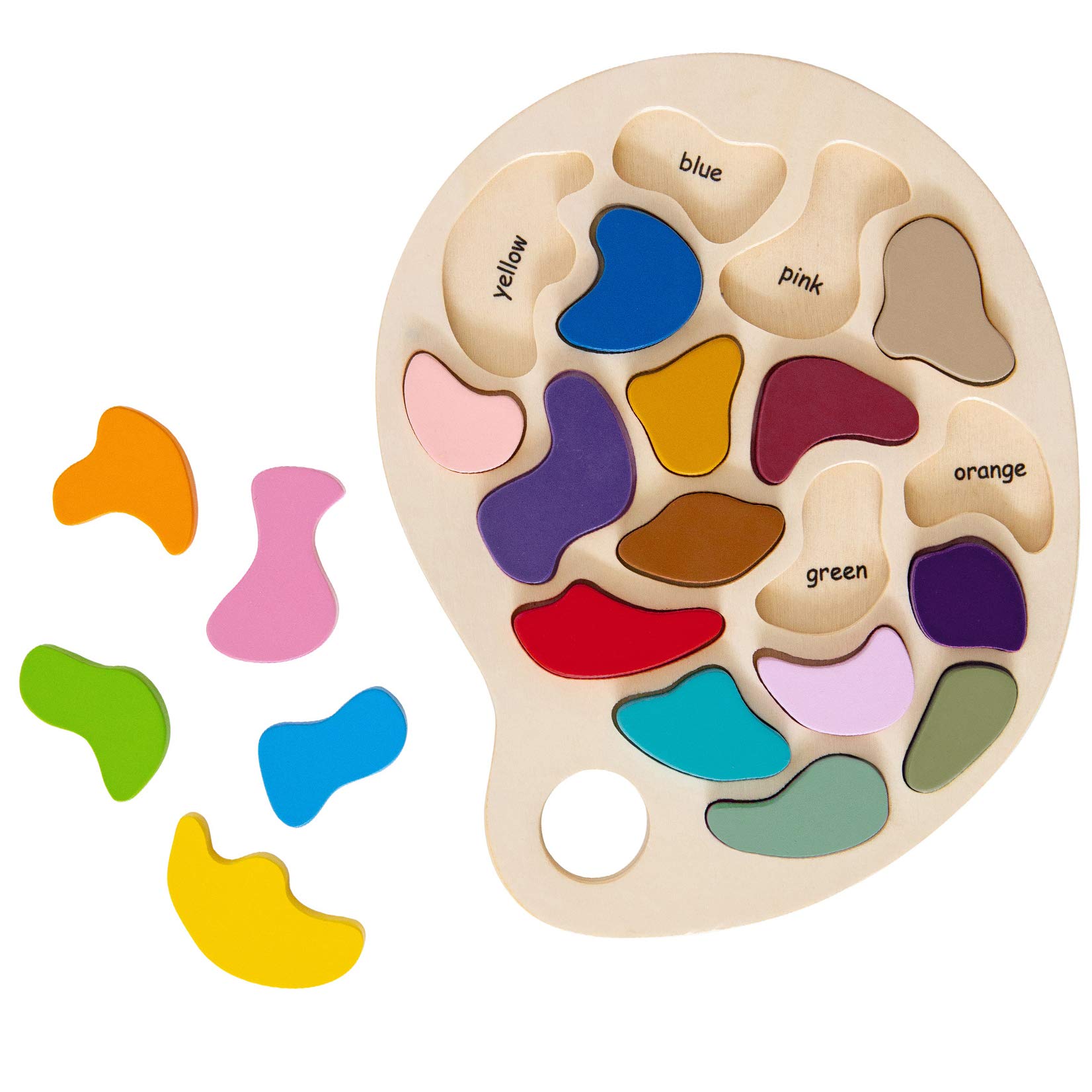 THE FREcKLED FROg Artist Palette Puzzle - Wooden Puzzle for 3, 4 and 5 Year Olds - Practice color and Shape Recognition - Presch
