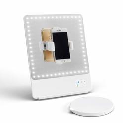 Glamcor Riki Skinny Smart Vanity Mirror with HD LEDs, Magnifying Mirror Attachment, Phone Holder and Bluetooth control (White, 10X Magni