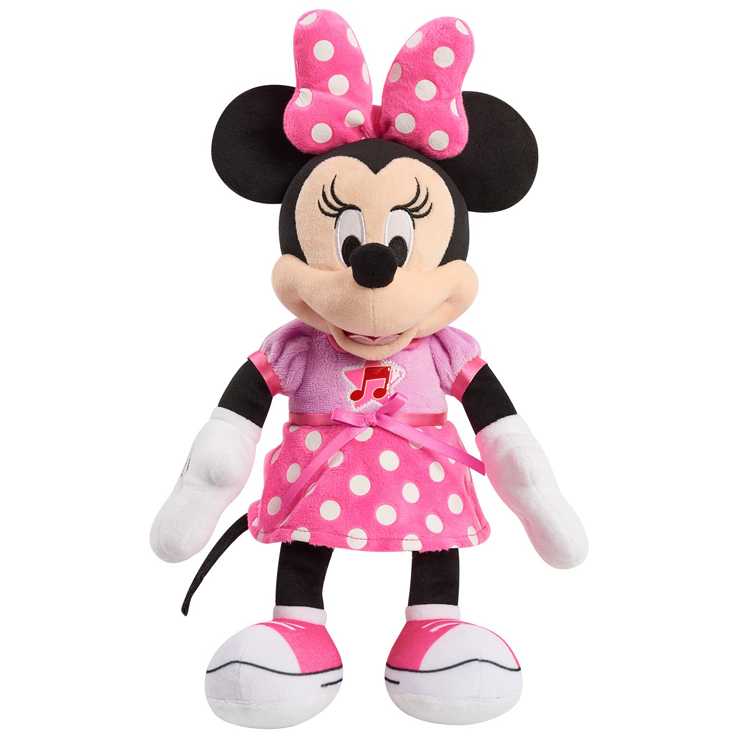Just Play Disney Junior Mickey Mouse Funhouse Singing Fun Minnie Mouse 13 Inch Lights and Sounds Feature Feature Plush, Sings Bowtoons The