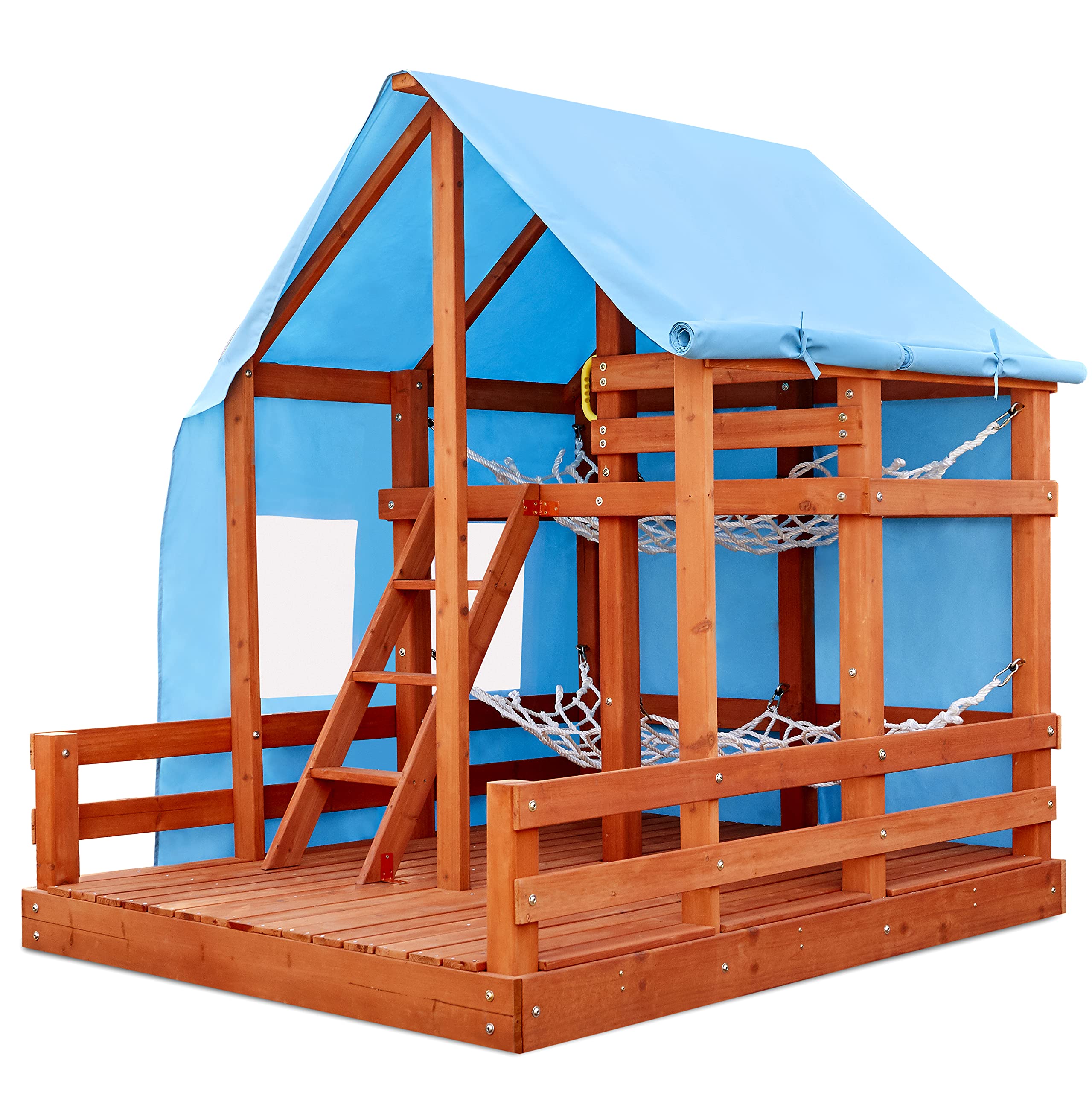 Little Tikes Real Wood Adventures Outdoor glamping House, Backyard Bungalow Fun, Up to 5 Kids, 2 Bunk Hammocks, Outdoor Lights,