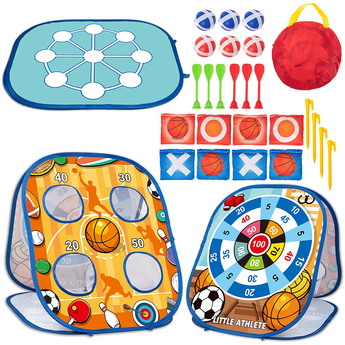 Joyshare 3 in 1 Bean Bag Toss game Set for Kids, Outside Toys for Kids Toddlers Ages 3-5 4-8 4-7, collapsible cornhole and Dart Board wit