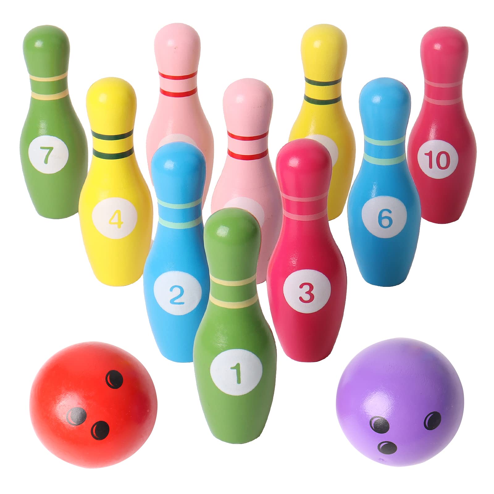 SHIERDU color Wooden Digital Bowling Toy, Suitable for Indoor and Outdoor Sports games for Toddlers, children and Adults, for Bo