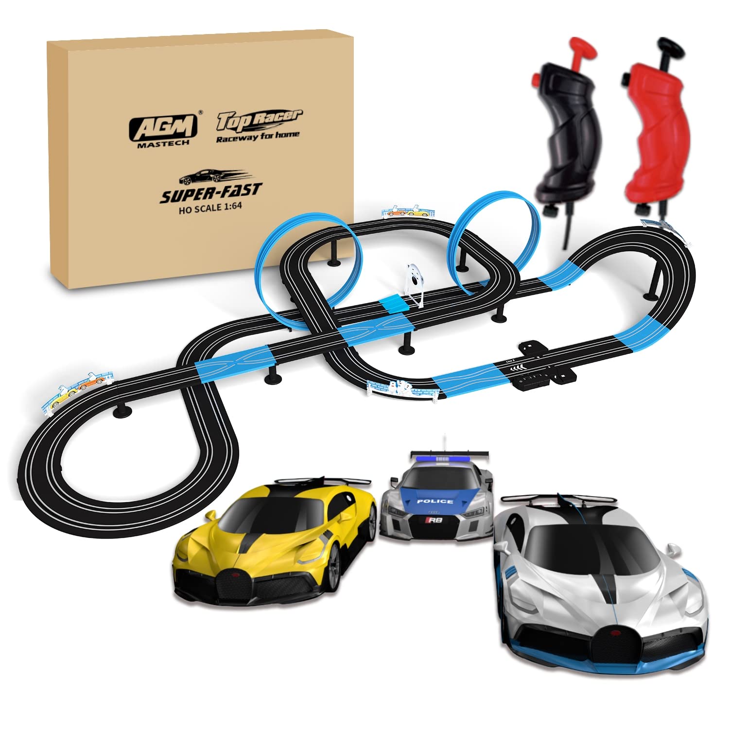 AGM MASTECH AgM MASETcH High-Speed Series Slot car Dual Race Track Set MR-10L 1:64 Scale with 3 cars & Lap counter