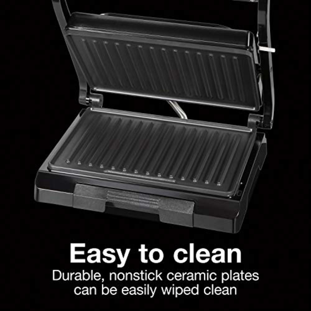 Proctor Silex 4 Serving Panini Press, Sandwich Maker and Compact Indoor Grill, Upright Storage, Easy Clean Nonstick Grids, Black