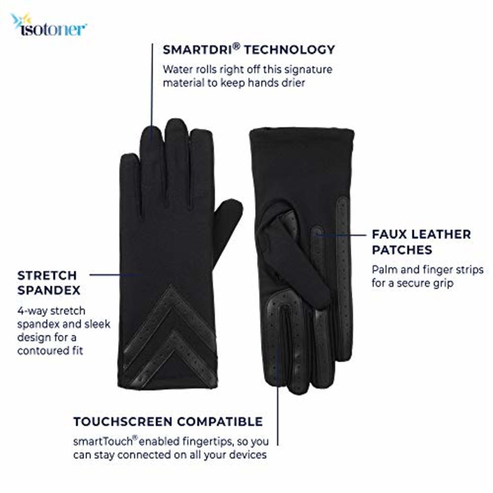 isotoner Womens Spandex Touchscreen Cold Weather Gloves with Warm Fleece Lining and Chevron Details, smartDRI Black, Small / Med