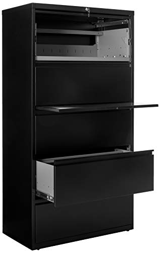 Lorell 5-Drawer 36 x 18.6 x 67.7 inch Telescoping Suspension Lateral File, Black