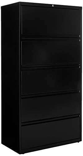 Lorell 5-Drawer 36 x 18.6 x 67.7 inch Telescoping Suspension Lateral File, Black
