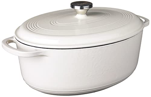 Lodge Enameled Cast Iron Oval Dutch Oven, 7-Quart, Oyster White