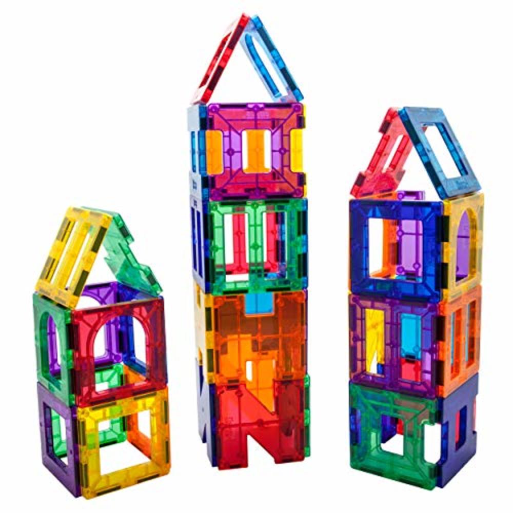 PicassoTiles 42 Piece Magnetic Building Block Set Playboards Magnet Tiles Construction Toy Educational Kit Tile Magnets Engineer