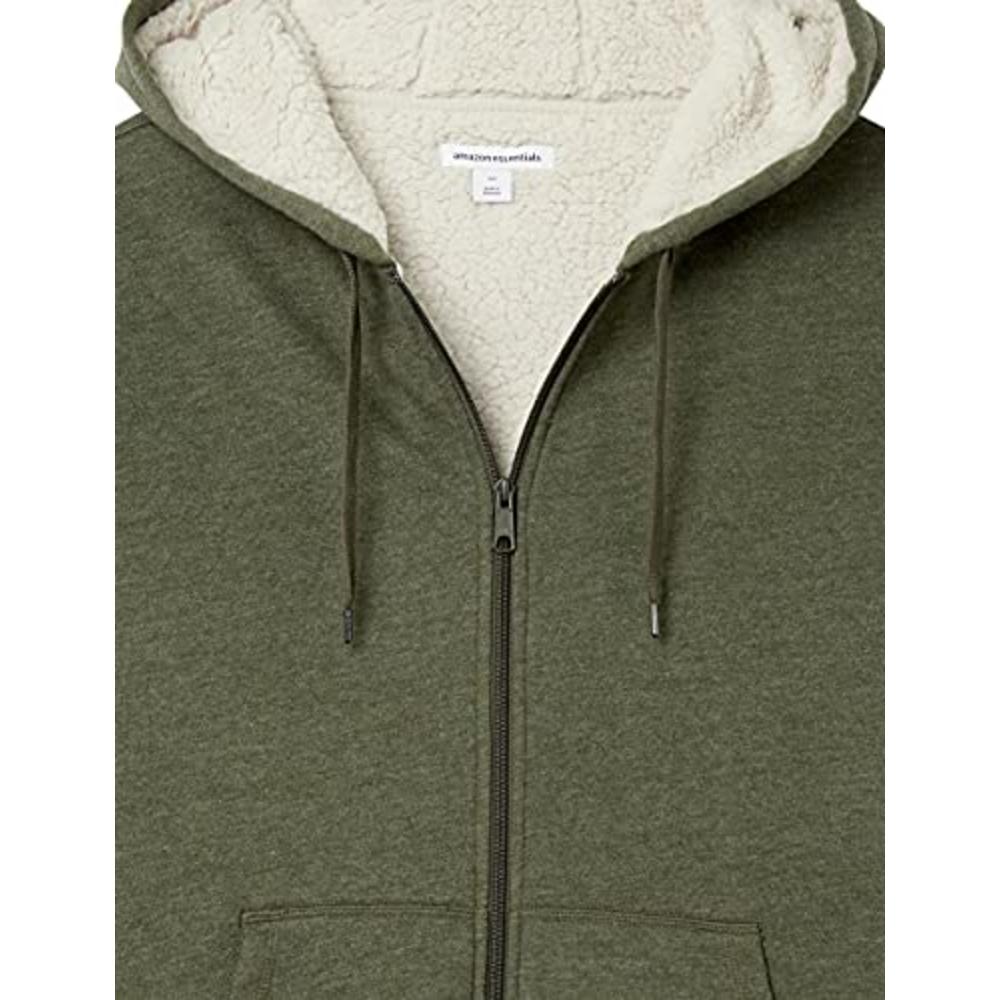 Amazon Essentials Essentials Mens Sherpa Lined Full-Zip Hooded Fleece  Sweatshirt, Olive, Medium