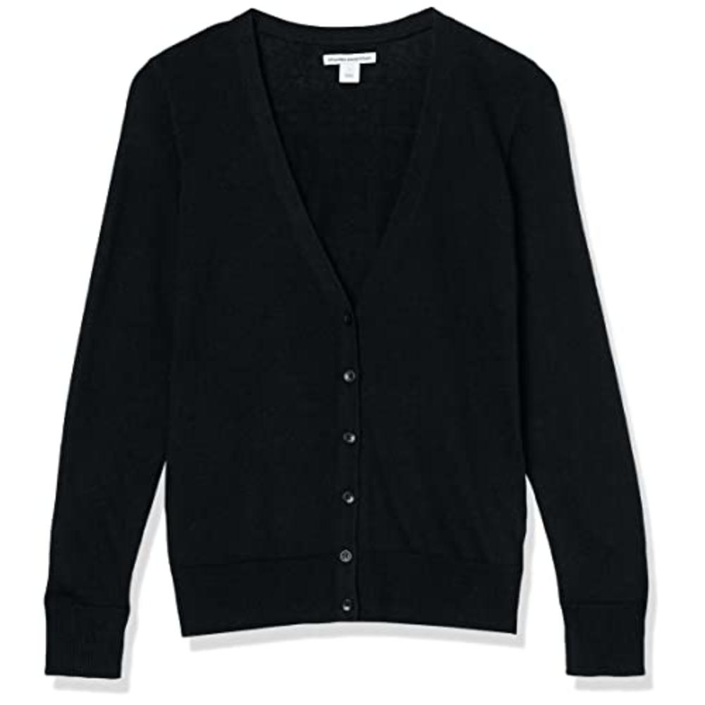 Amazon Essentials Essentials Womens Classic Fit Lightweight Long-Sleeve V-Neck  Cardigan Sweater, Black, Medium