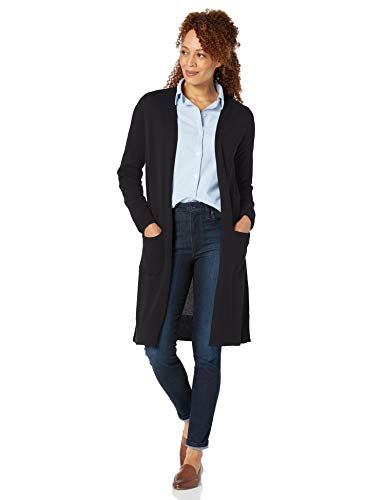 Amazon Essentials Essentials Womens Lightweight Long-Sleeve Longer Length  Cardigan Sweater, Black, Medium