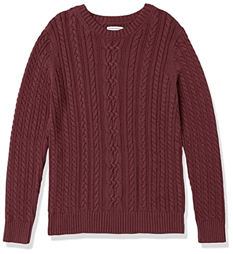 Amazon Essentials Essentials Womens Fisherman Cable Long-Sleeve Crewneck  Sweater, Dark Burgundy, Large