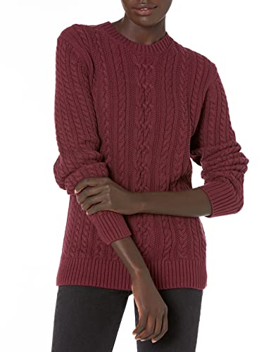 Amazon Essentials Essentials Womens Fisherman Cable Long-Sleeve Crewneck  Sweater, Dark Burgundy, Large
