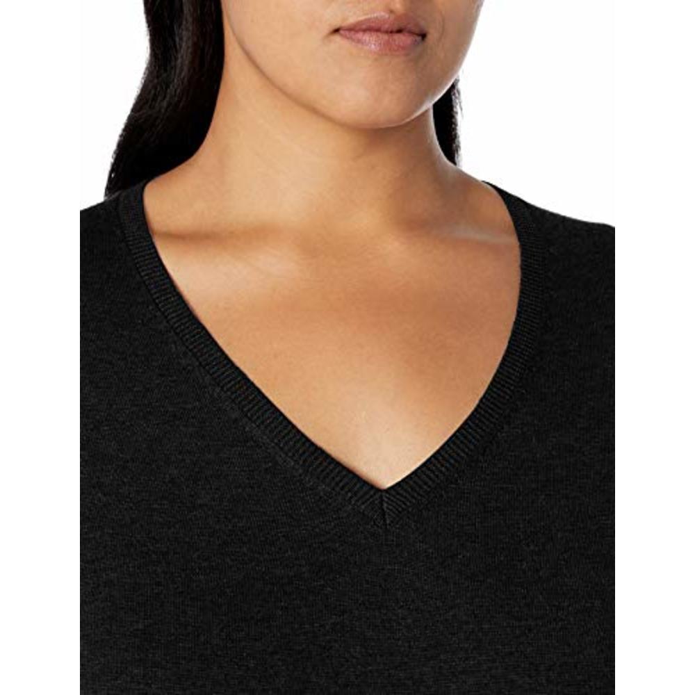 Amazon Essentials Essentials Womens Plus Size Lightweight V-Neck Sweater,  Black, 2X