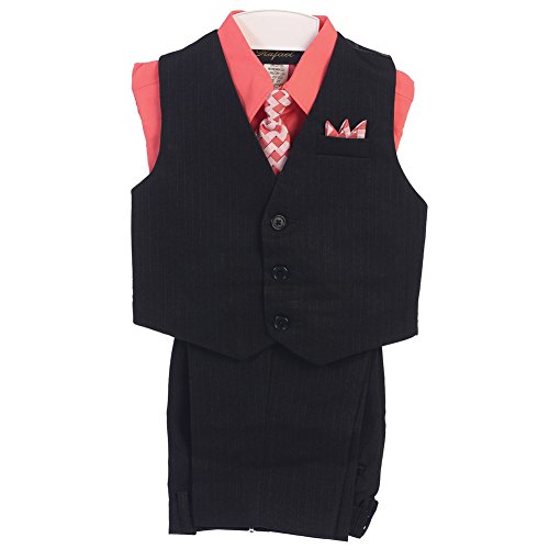 Angels Garment Little Boys Coral 4 Piece Pin Striped Vest Set Suit 4T