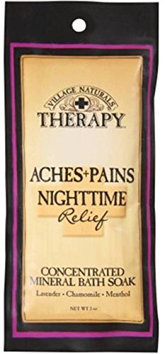 Village Naturals Therapy Aches+Pains Nighttime Relief Concentrated Mineral Bath Soak Lavender,Chamomile,Menthol (2oz)