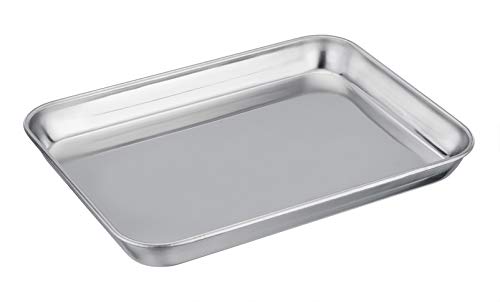 TeamFar Pure Stainless Steel Toaster Oven Pan Tray Ovenware, 7x9x1, Heavy Duty & Healthy, Mirror Finish & Easy clean, Deep Edge,