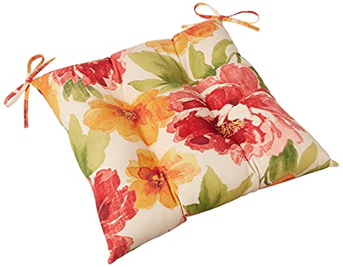 Pillow Perfect 503271 Outdoor/Indoor Muree Primrose Tufted Seat Cushions (Square Back), 19" x 18.5", Orange, 2 Count
