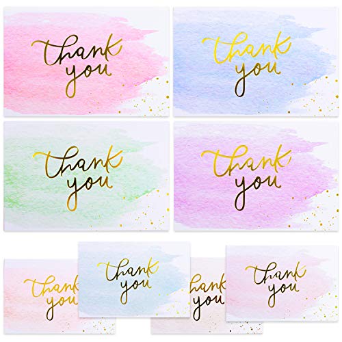 Baby Nest Designs Gold And Watercolor Thank You Cards for Thank You Notes! Bulk Set of 48 Blank Cards with Envelopes for Baby Shower Note Cards, W