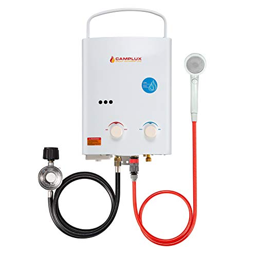 CAMPLUX ENJOY OUTDOOR LIFE 5L 1.32 GPM Outdoor Portable Propane Tankless Water Heater, White, (AY132)