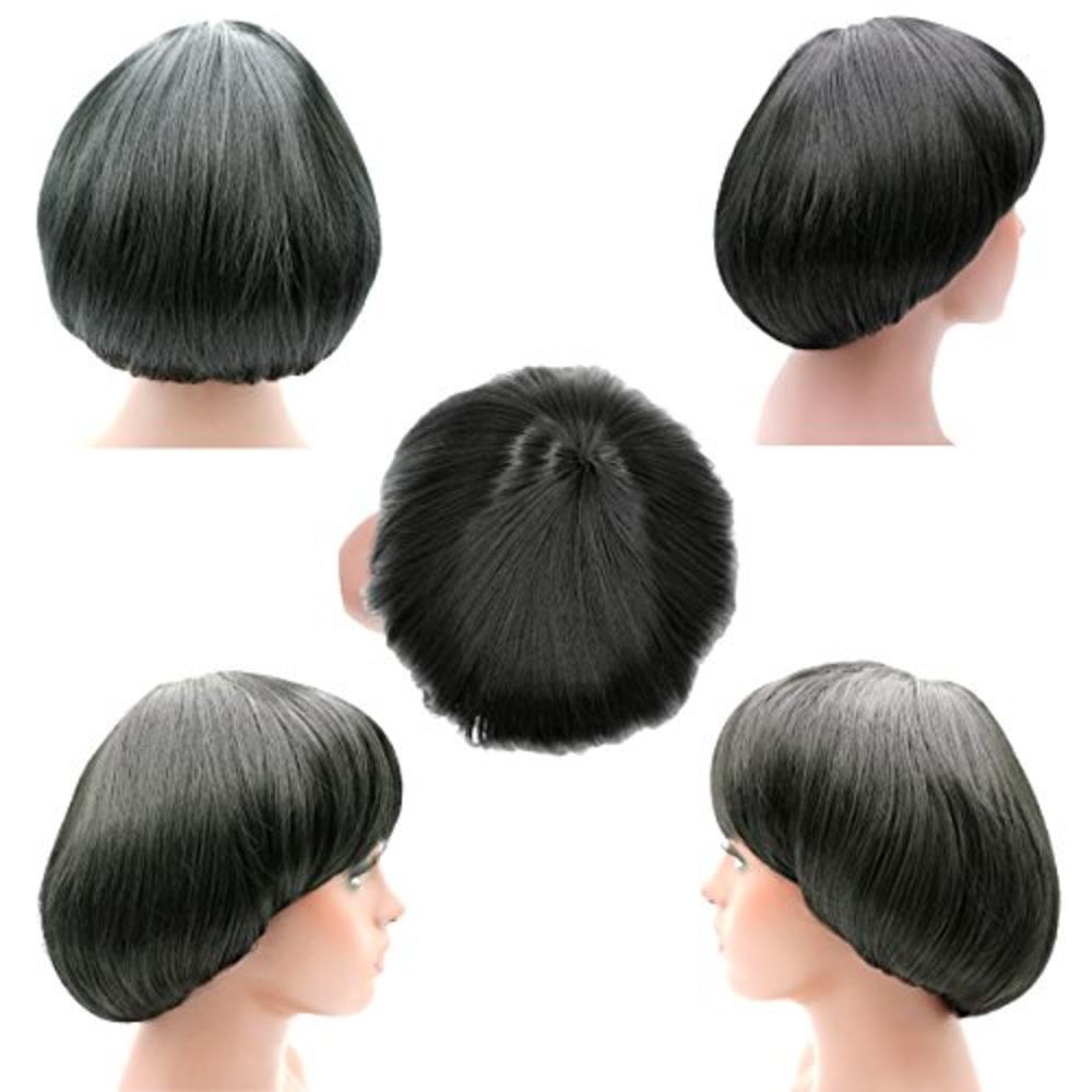 NEWPECK Afro Girls Cosplay Mushroom Wig Short Haircut With Bangs Bob Wig For Black Women (Black) NEWPECK Afro Girls Cosplay Mushroom Wig Short Haircut With Bangs Bob Wig For Black Women (Black)