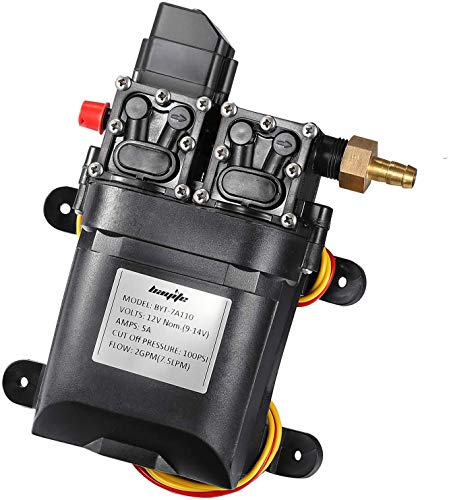 bayite 12V DC Fresh Water Pump 7.5 L/Min 2 GPM 100 PSI Adjustable 12 Volt Diaphragm Pump Self Priming Sprayer Pump with Pressure