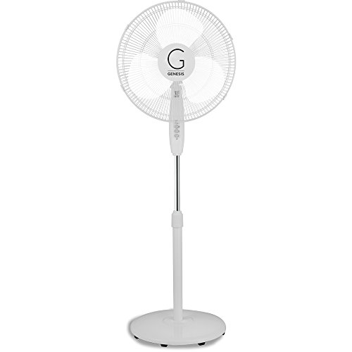 Genesis A3-STANDFAN 16 Inch Standing Fan, Adjustable Height, Oscillating, White (Without Remote)