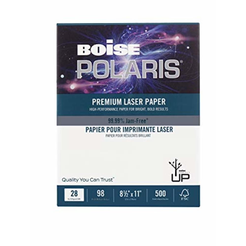 BOISE POLARIS Premium Laser Paper, 8.5" x 11" Letter, 98 Bright White, 28 lb, 6 Ream Carton (3,000 Sheets)