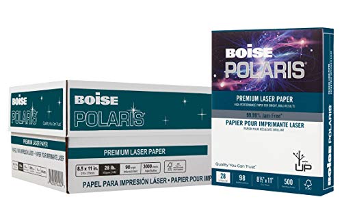 BOISE POLARIS Premium Laser Paper, 8.5" x 11" Letter, 98 Bright White, 28 lb, 6 Ream Carton (3,000 Sheets)