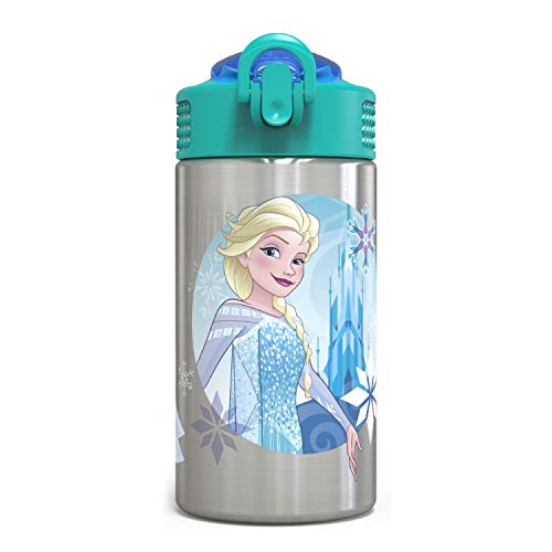 Zak! Designs Zak Designs Frozen 15.5oz Stainless Steel Kids Water Bottle with Flip-up Straw Spout - BPA Free Durable Design, Frozen Girl SS