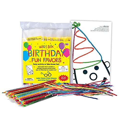 Wikki Stix WikkiStix Birthday Fun Favors, Pack of 20 Individual Fun Favors, Each with 12 Wikki Stix and a Birthday Themed Play Sheet, Made
