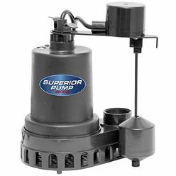 Superior Pump 92572 1/2 HP Thermoplastic Submersible Sump Pump with Vertical Float Switch