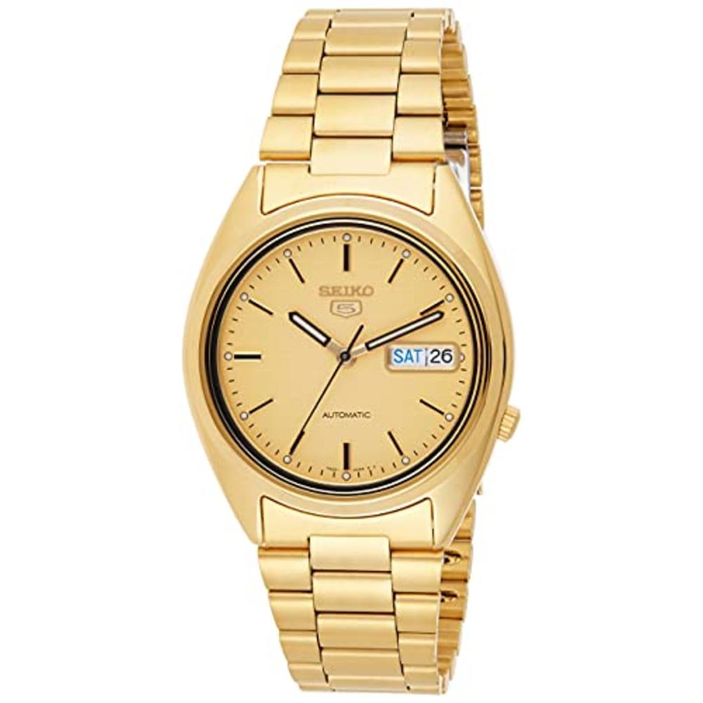 Seiko Mens SNXL72 Seiko 5 Automatic Gold-Tone Stainless Steel Bracelet Watch with Patterned Dial