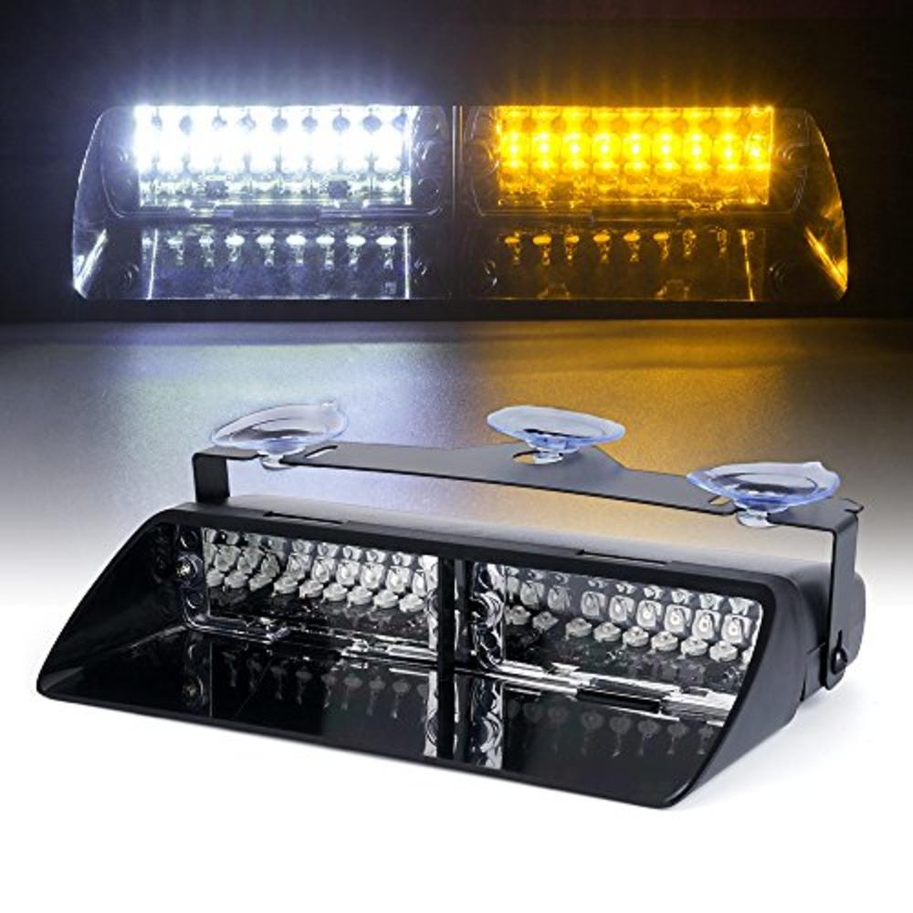 Xprite White & Amber Yellow 16 LED High Intensity LED Law Enforcement Emergency Hazard Warning Strobe Lights For Interior Roof /