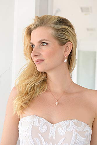 Mariell Freshwater Pearl Wedding Necklace & Earrings Rose Gold Halo Jewelry Set for Bridesmaids & Brides