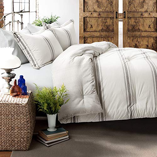 Lush Decor, Gray Comforter Farmhouse Stripe 3 Piece Reversible Bedding Set, King