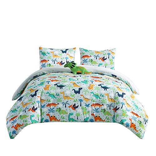 Chezmoi Collection 4-Piece Kids Bedding Comforter Set - Soft Microfiber Baby Blue Multi-Color Dinosaurs, Full/Queen