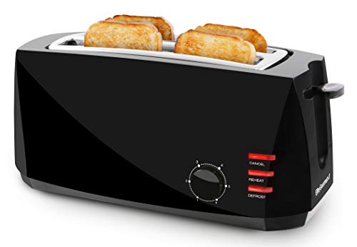Elite Gourmet ECT4829B Long Slot 4 Slice Toaster, 6 Toast Settings Toaster Defrost, Reheat, Cancel Functions, Slide Out Crumb Tr