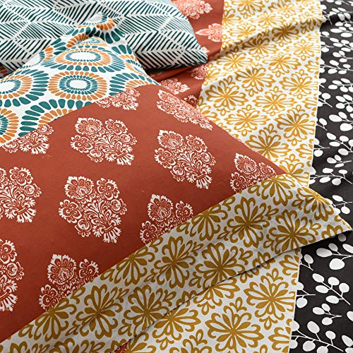 Lush Decor Bohemian Stripe Reversible Cotton 3 Piece Duvet Cover Set, Full/Queen, Turquoise & Orange