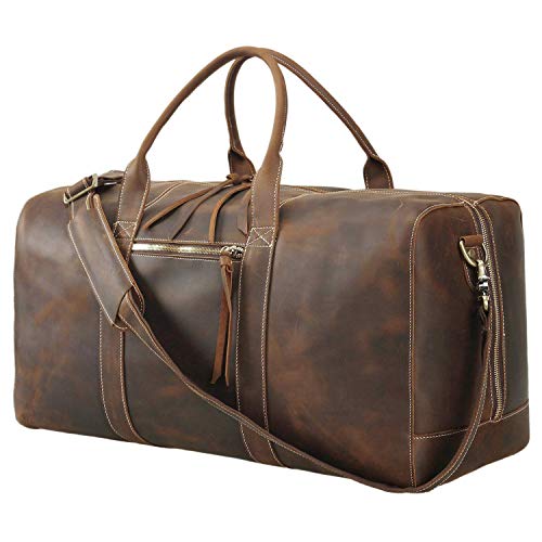 Texbo Mens Full grain Leather Travel Duffle Weekender Overnight Luggage Bag 24 with YKK Zippers