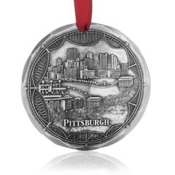 Wendell August Pittsburgh Bridges Ornament - Engraved Aluminum Hand-Carved City Skyline On Pittsburghs Three Rivers - Made In Us
