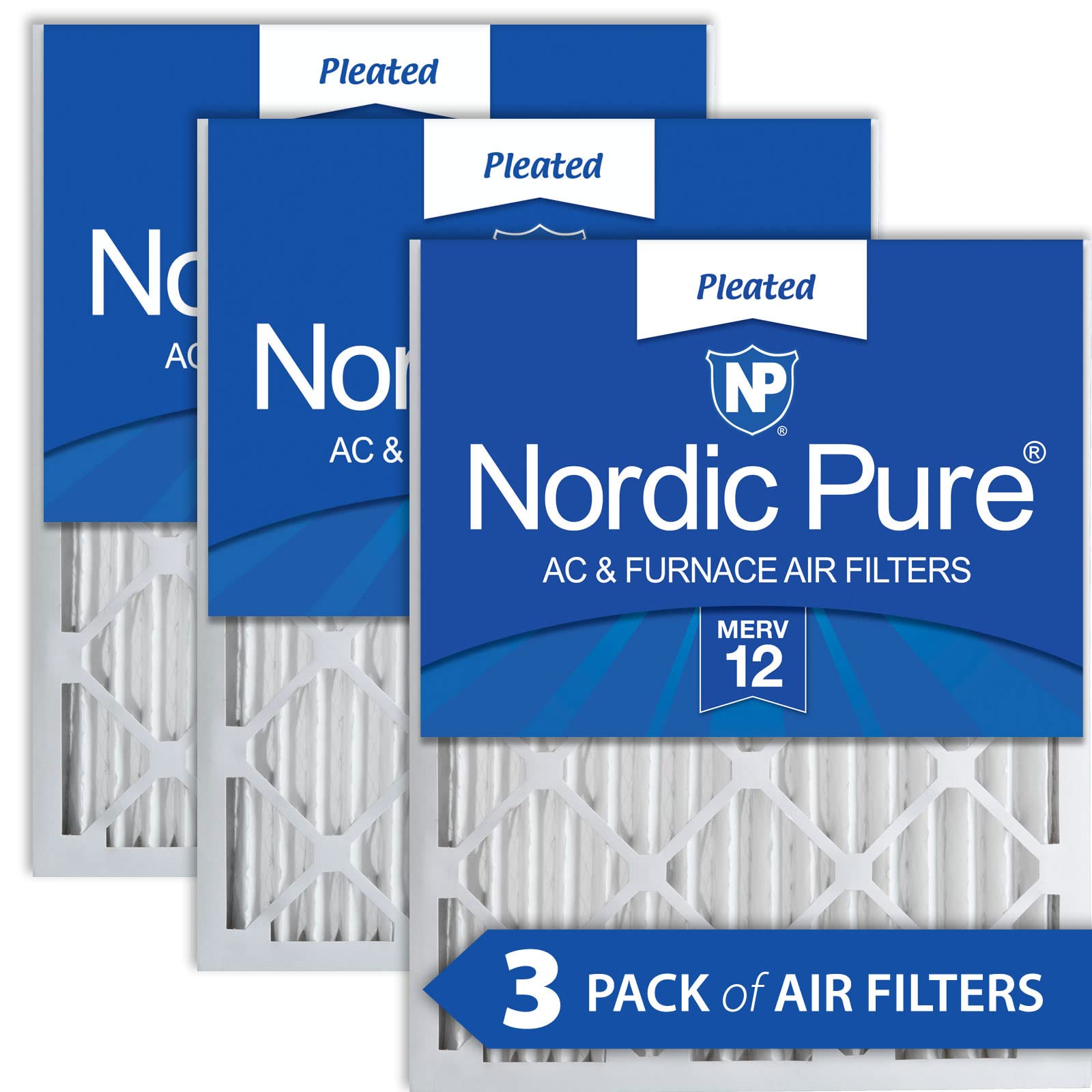 Nordic Pure 16X24X2 Merv 12 Pleated Ac Furnace Air Filters 3 Pack
