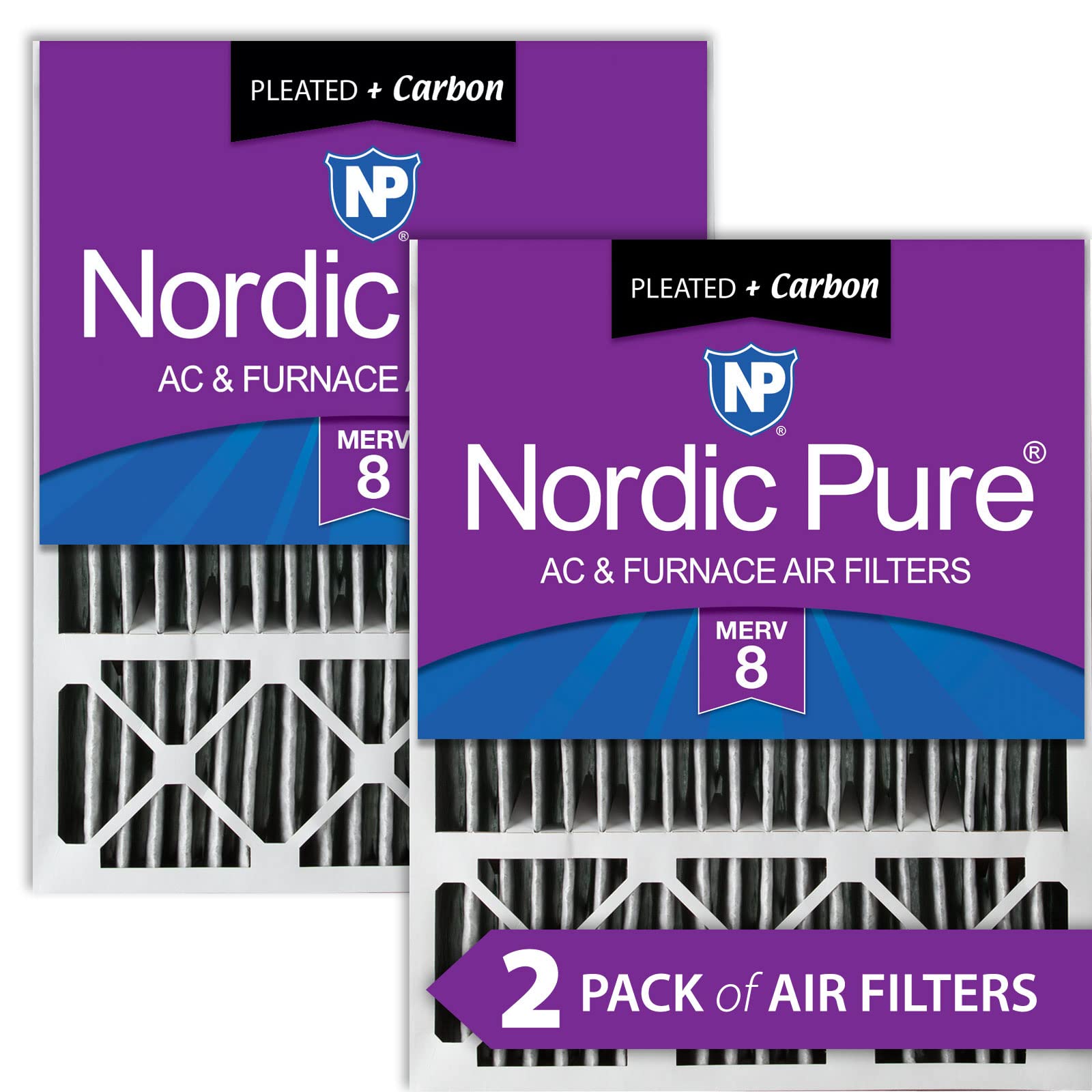 Nordic Pure 20X25X5 Merv 8 Pleated Plus Carbon Honeywell Replacement Ac Furnace Air Filters 2 Pack