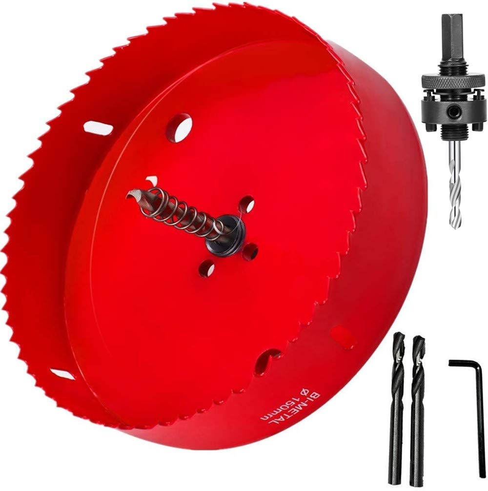 HYSHIER 6 Inch Hole Saw For Making Cornhole Boards - Heavy Duty Steel - Corn Hole Drilling Cutter & Hex Shank Drill Bit Adapter For Corn