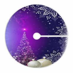Dussdil Blue Purple Christmas Tree Skirt Balls Snowflakes Winter Tree Skirts 36 in Xmas Tree Skirt Floor Door Stand Mat Decor for Winter