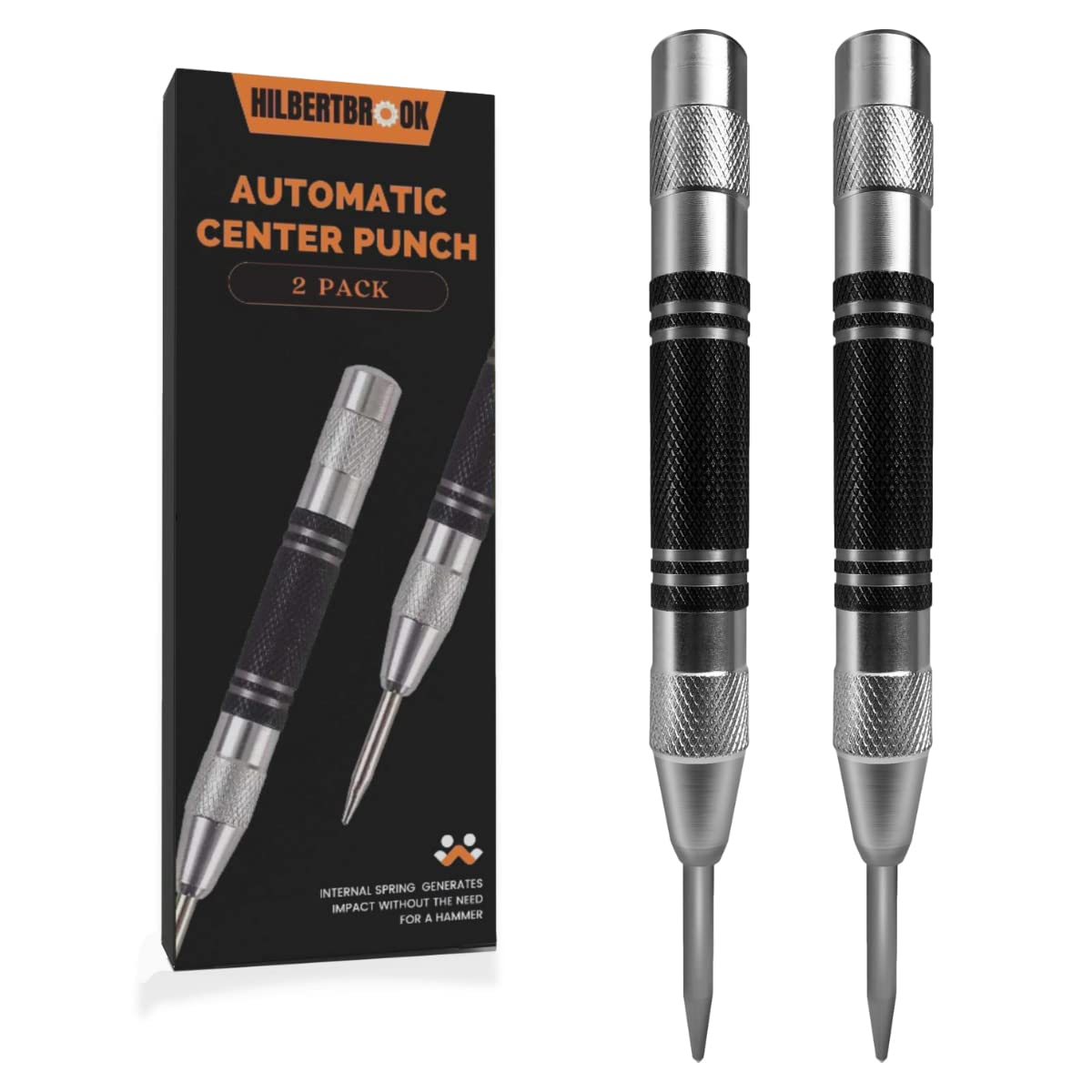 Hilbertbrook Automatic Center Punch 5 Inch Spring Loaded Center Punch Adjustable Tension Punch Tool For Metal Wood Glass Plastic(2 Pack)