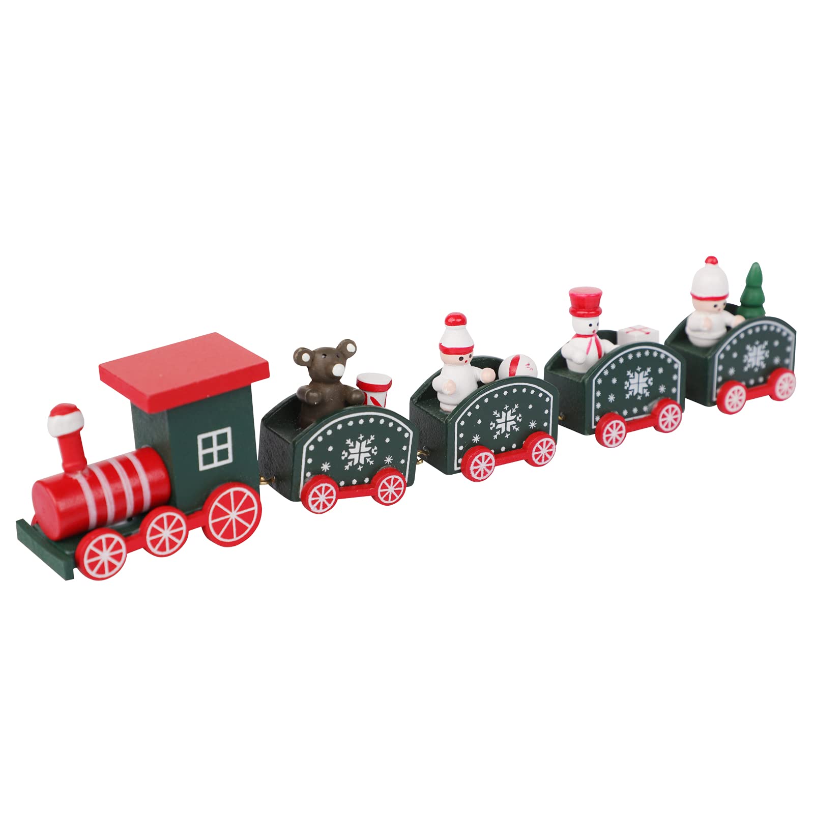 HAOZAIKEJI Christmas Wooden Train Set Five-Section Mini Train Set Christmas Party Tabletop Decoration Snowman Train Ornament Toys Under Xma